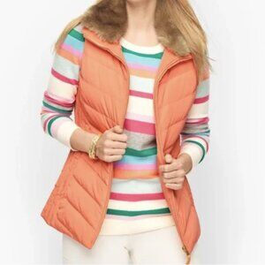 Talbots Women's Faux Fur Collar Down Puffer Vest EUC Size MP